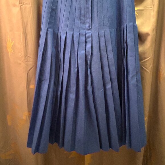 Giorgio Sant’Angelo Vintage Blue Pure Wool A-Line Pleated Midi Skirt PLUS 14 - Picture 3 of 5